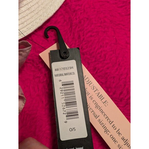 Badgley Mischka Sun Visor Hat Natural Watercolor Bow Adjustable One Size NWT - Picture 4 of 6